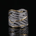 Micro Pave Zircon Twisted Multi Layer Two Tone Gold Ring, Trendy Cross Border Fashion Jewelry view 2
