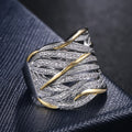 Micro Pave Zircon Twisted Multi Layer Two Tone Gold Ring, Trendy Cross Border Fashion Jewelry view 3
