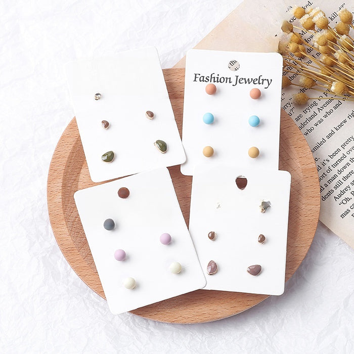 Candy Color Round Enamel Stud Set For Women, Small Irregular Geometric Alloy Fashion Earrings