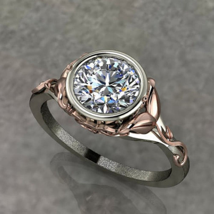 European American Two Tone Classic Mirror Finish Rhinestone Ring For Women Engagement Jewelry