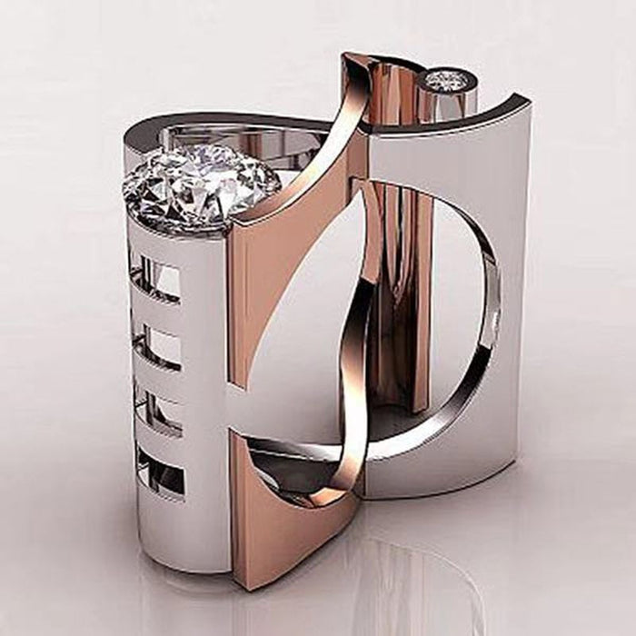 Hot Selling European American Copper Plated Geometric 3D Rhinestone Fashion Statement Ring