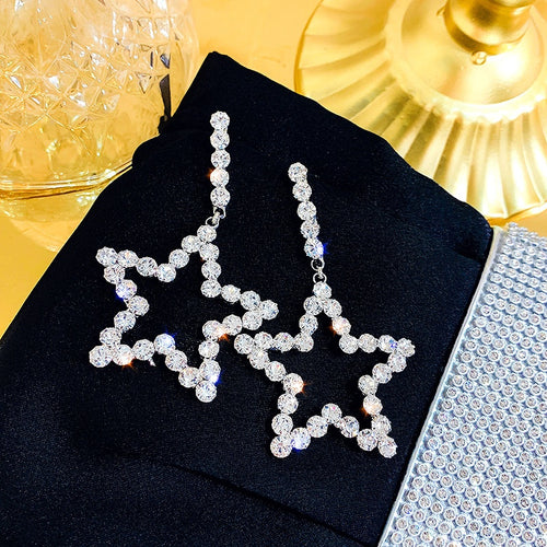 Korean Style Sparkling Star Rhinestone Alloy Drop Earrings With Silver Posts