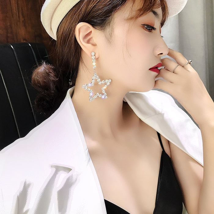 Korean Style Sparkling Star Rhinestone Alloy Drop Earrings With Silver Posts