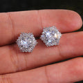 Luxury Women's Crystal White Zircon Hexagon Stud Earrings, Vintage Double Ear Jewelry view 1