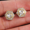 Luxury Women's Crystal White Zircon Hexagon Stud Earrings, Vintage Double Ear Jewelry view 2