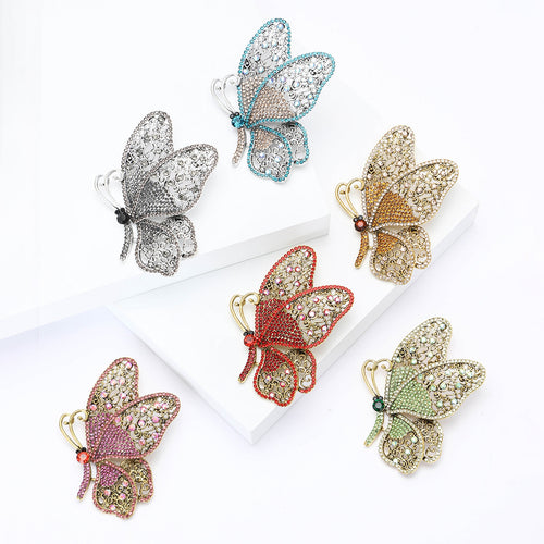 Vintage Alloy Rhinestone Large Butterfly Brooch For Women's Suits And Cardigans