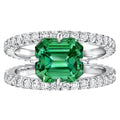 European American Copper White K Plated Micro Paved Zircon Green Stone Couple Ring For Women view 6