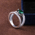 European American Copper White K Plated Micro Paved Zircon Green Stone Couple Ring For Women view 2