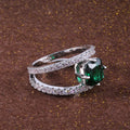 European American Copper White K Plated Micro Paved Zircon Green Stone Couple Ring For Women view 3