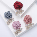 Alloy Pearl Rhinestone Fabric Flower Brooch Pin For Wedding Dresses – Pink view 3
