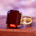 Vintage Red Square Gemstone Women's Ring Fashion Accessory Direct view 2