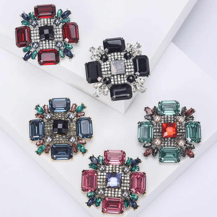 Alloy Glass Square Brooch Pin For Women's Suits And Coats