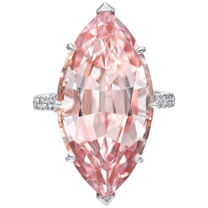 Oversized Marquise Pink Crystal Ring For Women European American Fashion Jewelry