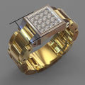 Creative Hip Hop Men's Band Ring With Zircon Studded Watch Strap Design, Fashion Jewelry view 5