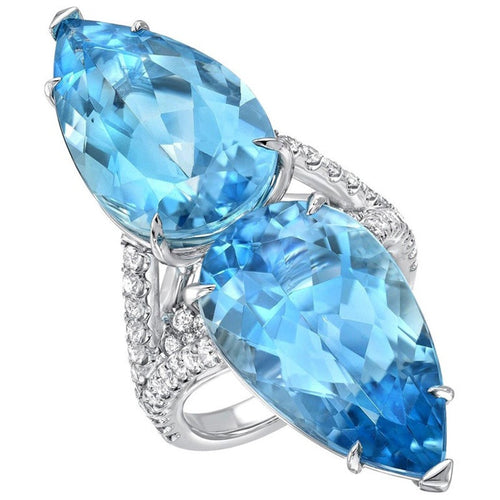 Creative Symmetrical Blue Gemstone Womens Ring European American Style Wedding Jewelry