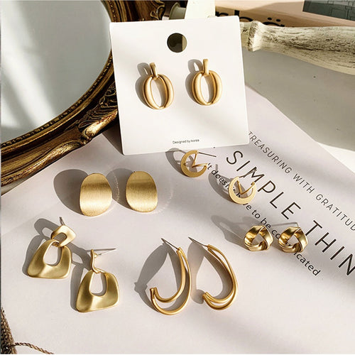 Metal Irregular Geometric Hoop Earrings With Silver Needle Posts, Retro Sweet Cool Statement Design
