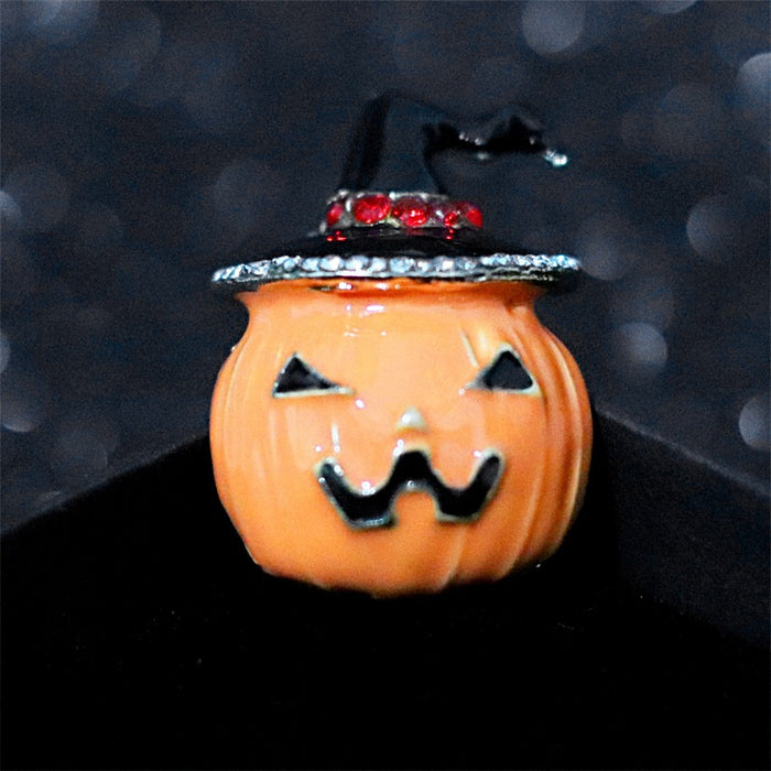 Creative Alloy Enamel Pumpkin Rhinestone Brooch, Halloween Christmas Lapel Pin Badge