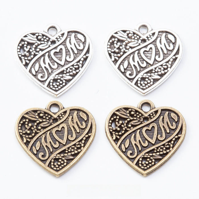 Zinc Alloy MOM Heart Charm Pendant for DIY Necklace Bracelet Jewelry Making