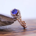 Rose Gold Color Flower Women's Ring With Sapphire Blue Zircon Inlay, Fashion Jewelry view 3