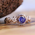 Rose Gold Color Flower Women's Ring With Sapphire Blue Zircon Inlay, Fashion Jewelry view 1