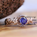 Rose Gold Color Flower Women's Ring With Sapphire Blue Zircon Inlay, Fashion Jewelry view 4