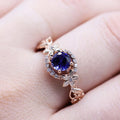 Rose Gold Color Flower Women's Ring With Sapphire Blue Zircon Inlay, Fashion Jewelry view 2