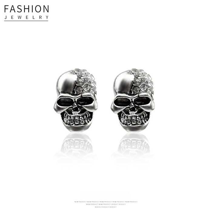 Luxury Rhinestone Skull Head Alloy Stud Earrings For Women Men Halloween Punk Fashion Earrings