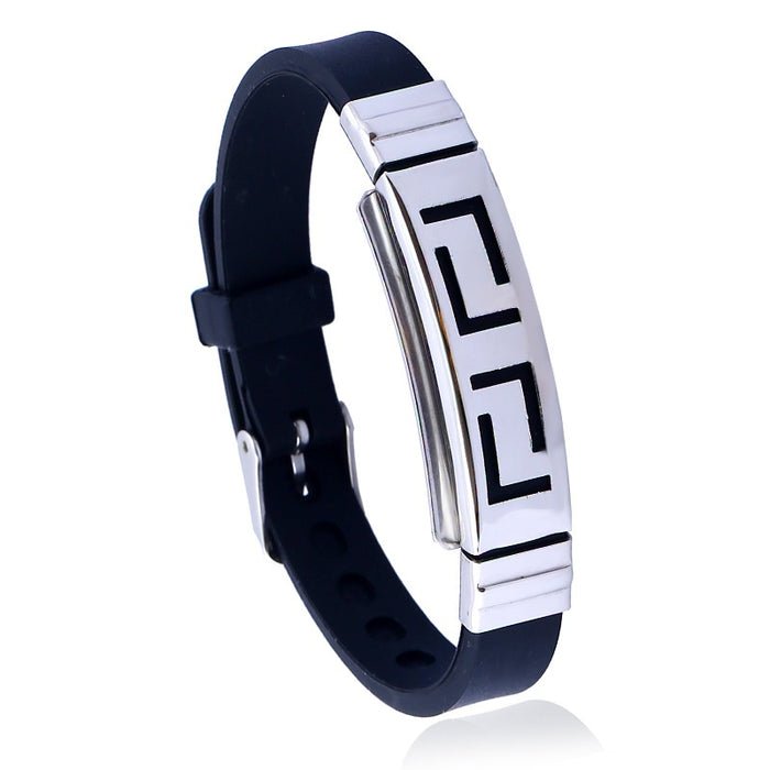 Trendy Men's Stainless Steel Bracelet, Creative Silicone Bangle Gift For Cross-Border Jewelry