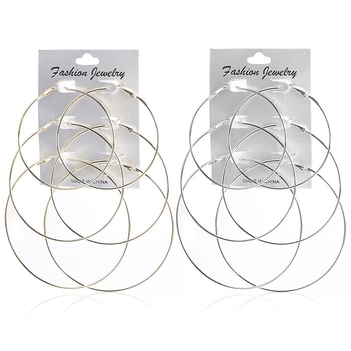 Vintage Punk Oversized Alloy Hoop Earrings Set Multi Size Round Circle Nightclub Fashion Earrings