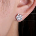 Korean Sweet Flower Stud Earrings Full Zircon Copper Earrings Minimalist Elegant Jewelry view 5