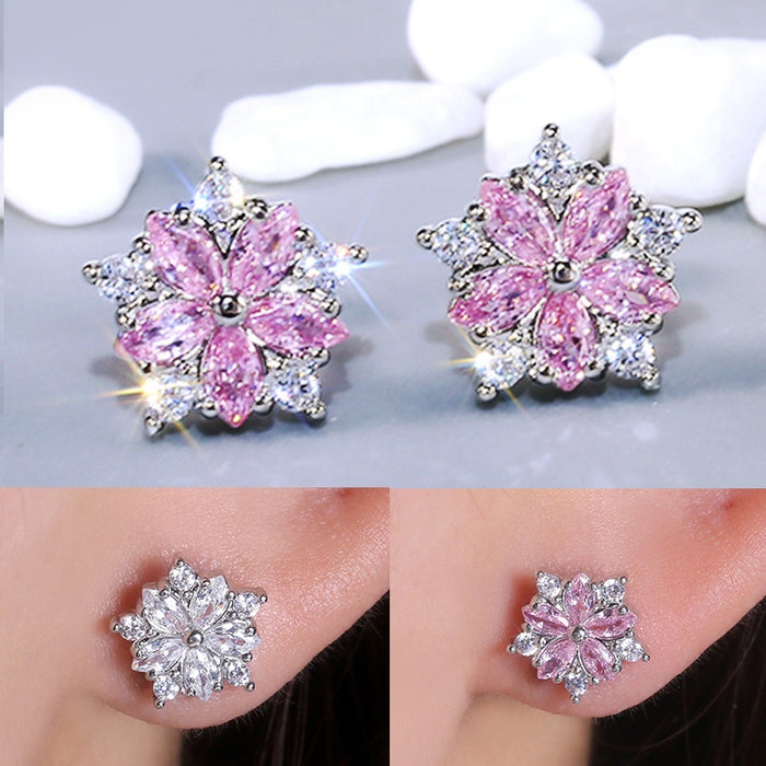Korean Sweet Flower Stud Earrings Full Zircon Copper Earrings Minimalist Elegant Jewelry