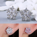 Korean Sweet Flower Stud Earrings Full Zircon Copper Earrings Minimalist Elegant Jewelry view 3
