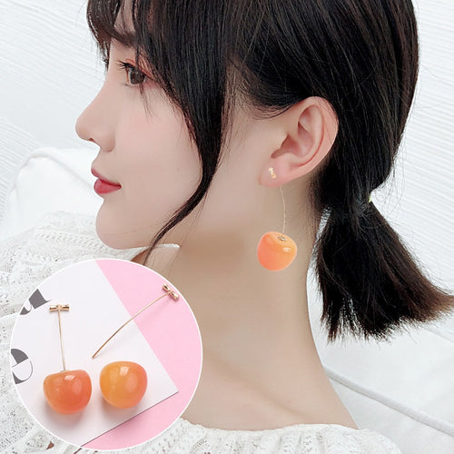 Sweet Cute Acrylic Cherry Fruit Drop Studs For Women Realistic Alloy Wire Statement Earrings