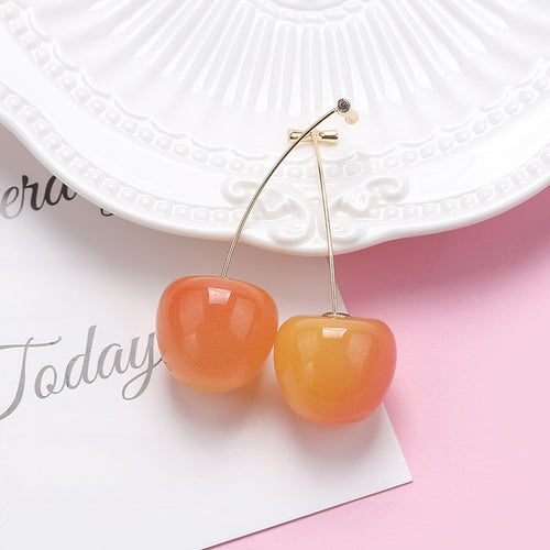 Sweet Cute Acrylic Cherry Fruit Drop Studs For Women Realistic Alloy Wire Statement Earrings