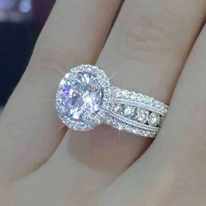 Classic Starry Pave Large Zircon Womens Ring Couple Engagement Style Jewelry