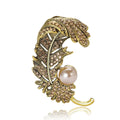 Alloy Rhinestone Feather Brooch Pin For Women's Suits And Coats – Gold view 5