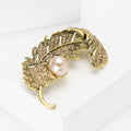 Alloy Rhinestone Feather Brooch Pin For Women's Suits And Coats – Gold view 3