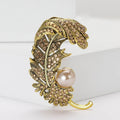 Alloy Rhinestone Feather Brooch Pin For Women's Suits And Coats – Gold view 2