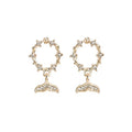 Korean Hollow Fish Circle Zircon Rhinestone Mermaid Tail Stud Drop Earrings view 5