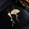 Alloy Chinese Style Carved Vintage Fan Ruyi Tassel Drop Earrings for Women view 4