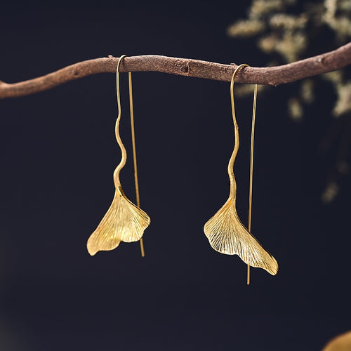 Creative Elegant Ginkgo Leaf Long Earrings For Women, Nature Inspired Fashion Jewelry