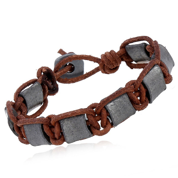 European American Vintage Braided Genuine Leather Bracelet Simple Versatile Men's Jewelry