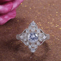 Hollow Floral Pattern Zircon Ring For Women, Gold Color Plated Fashion Jewelry view 4