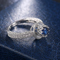 Fashion Hollow Carved Crown Ring With Blue Gemstone For Women, European Palace Style Jewelry view 4