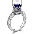 Fashion Hollow Carved Crown Ring With Blue Gemstone For Women, European Palace Style Jewelry view 5
