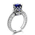 Fashion Hollow Carved Crown Ring With Blue Gemstone For Women, European Palace Style Jewelry view 1