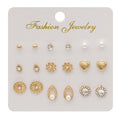 Elegant Punk Multi Pair Alloy Rhinestone Cat Eye Flower Wrench Pearl Stud Hoop Jewelry Set Earrings view 5