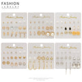 Elegant Punk Multi Pair Alloy Rhinestone Cat Eye Flower Wrench Pearl Stud Hoop Jewelry Set Earrings view 1