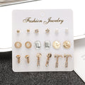 Elegant Punk Multi Pair Alloy Rhinestone Cat Eye Flower Wrench Pearl Stud Hoop Jewelry Set Earrings view 2