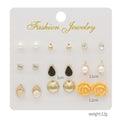 Elegant Punk Multi Pair Alloy Rhinestone Cat Eye Flower Wrench Pearl Stud Hoop Jewelry Set Earrings view 4